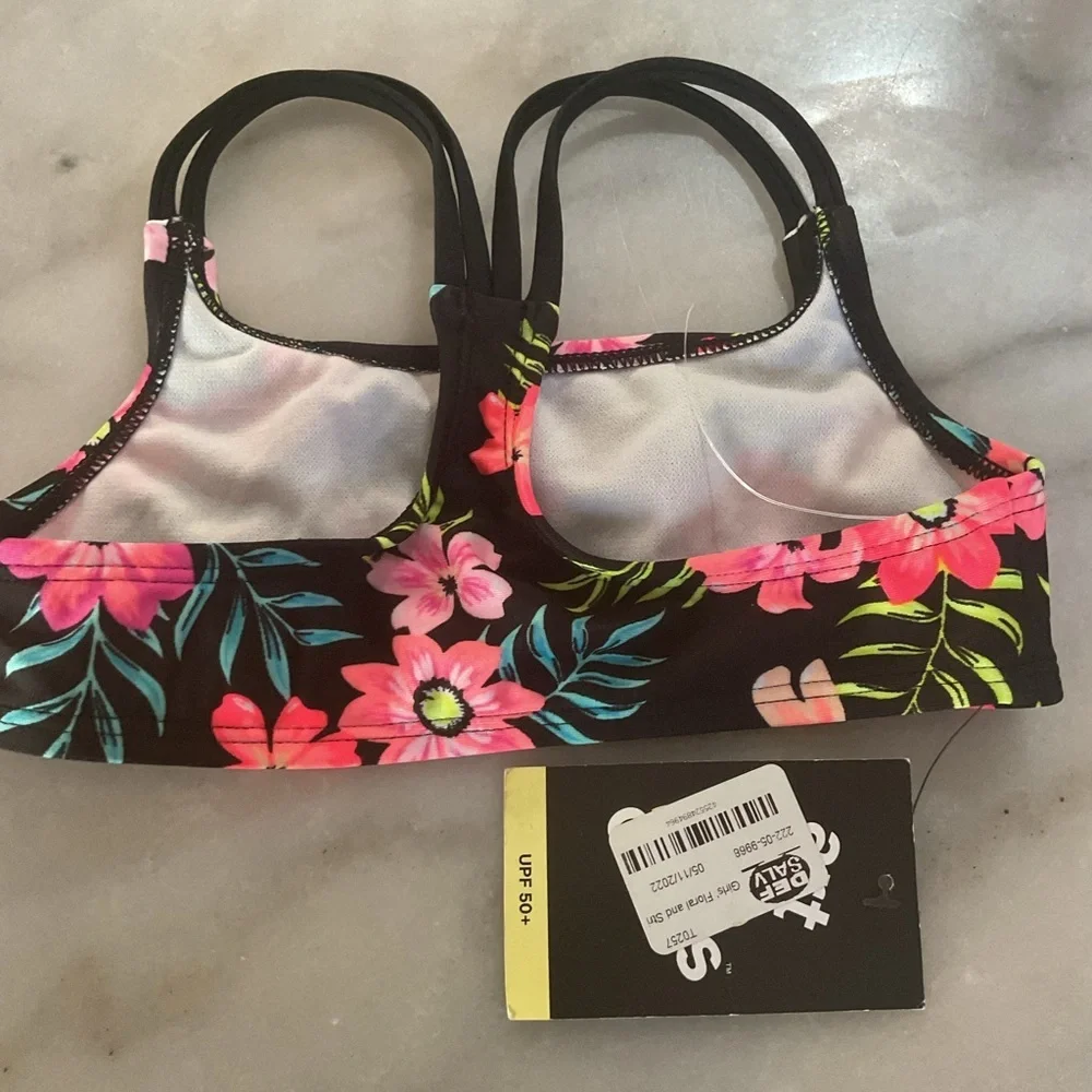 art class Black Bikini Top with Pink Floral Print